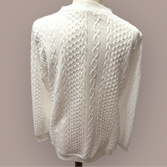 White Cable Knit Patterned Textured Zip-Up Sweater Medium - Picture 2 of 2